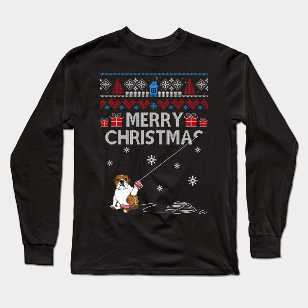 Merry Christmas Funny Naughty Bulldog Long Sleeve T-Shirt by Simpsonfft